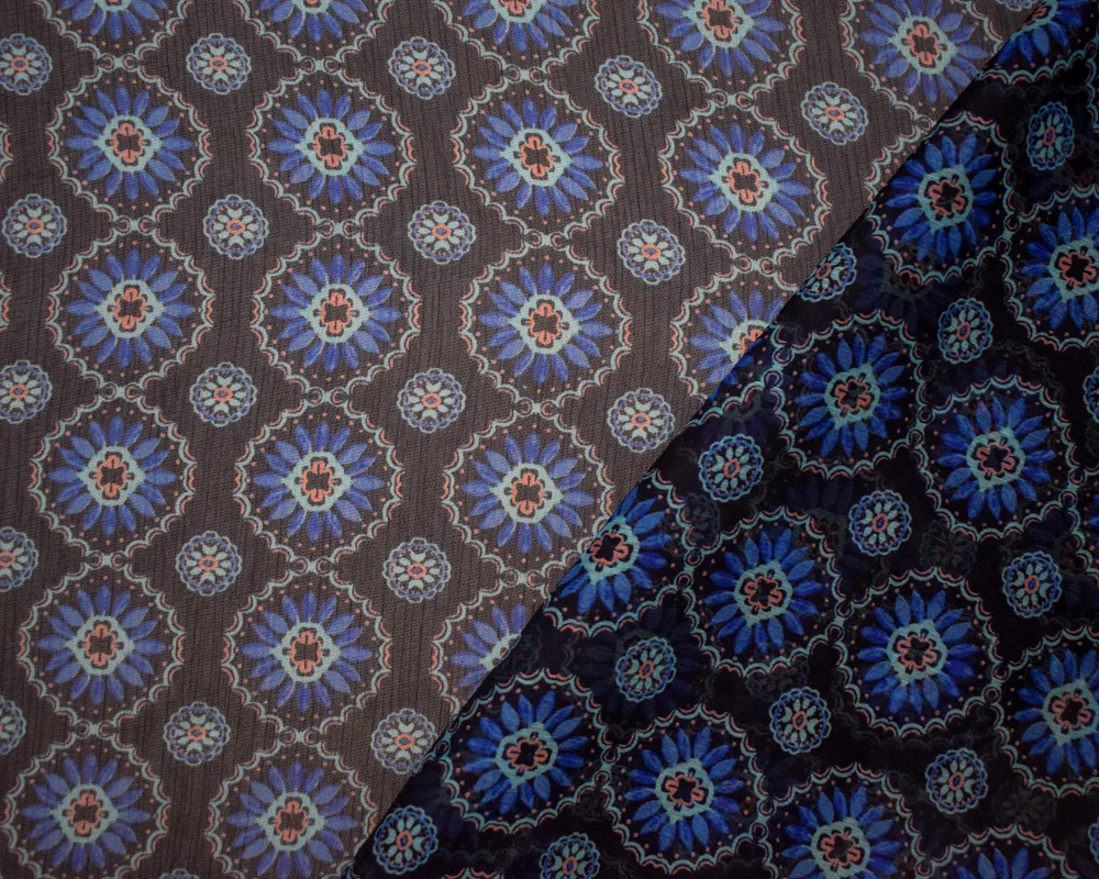 Blue-Pink Poly Abstract Floral Printed Crinkle Yoryu Chiffon Woven Fabric - Image 2