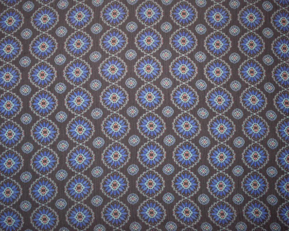 Blue-Pink Poly Abstract Floral Printed Crinkle Yoryu Chiffon Woven Fabric - Image 3