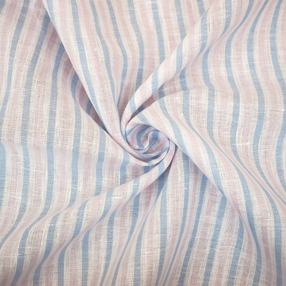 Blue-Pink-White Spence Bryson Stripe Irish Linen Slub Woven Fabric