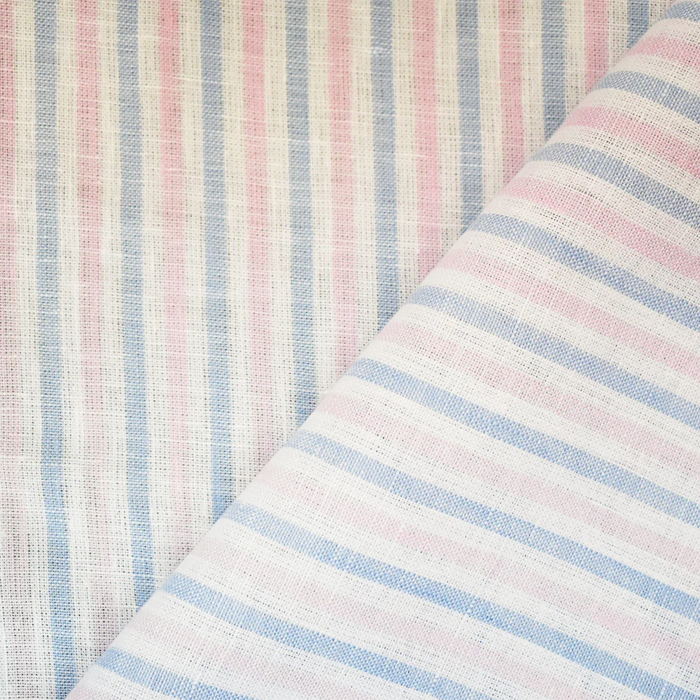 Blue-Pink-White Spence Bryson Stripe Irish Linen Slub Woven Fabric - Image 2