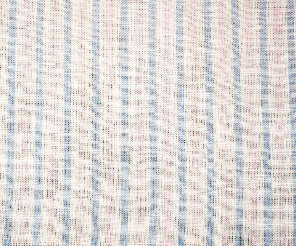 Blue-Pink-White Spence Bryson Stripe Irish Linen Slub Woven Fabric - Image 4