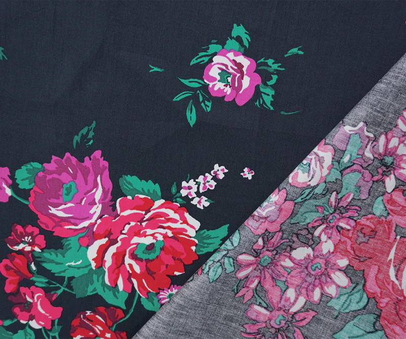 Blue-Red-Multi Cotton Floral Printed Poplin Woven Fabric - Image 2