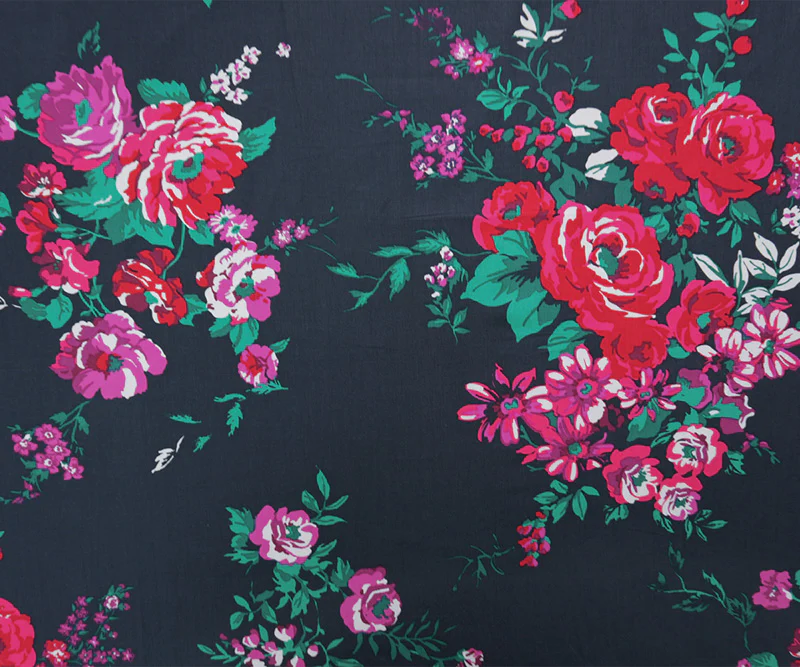 Blue-Red-Multi Cotton Floral Printed Poplin Woven Fabric - Image 3