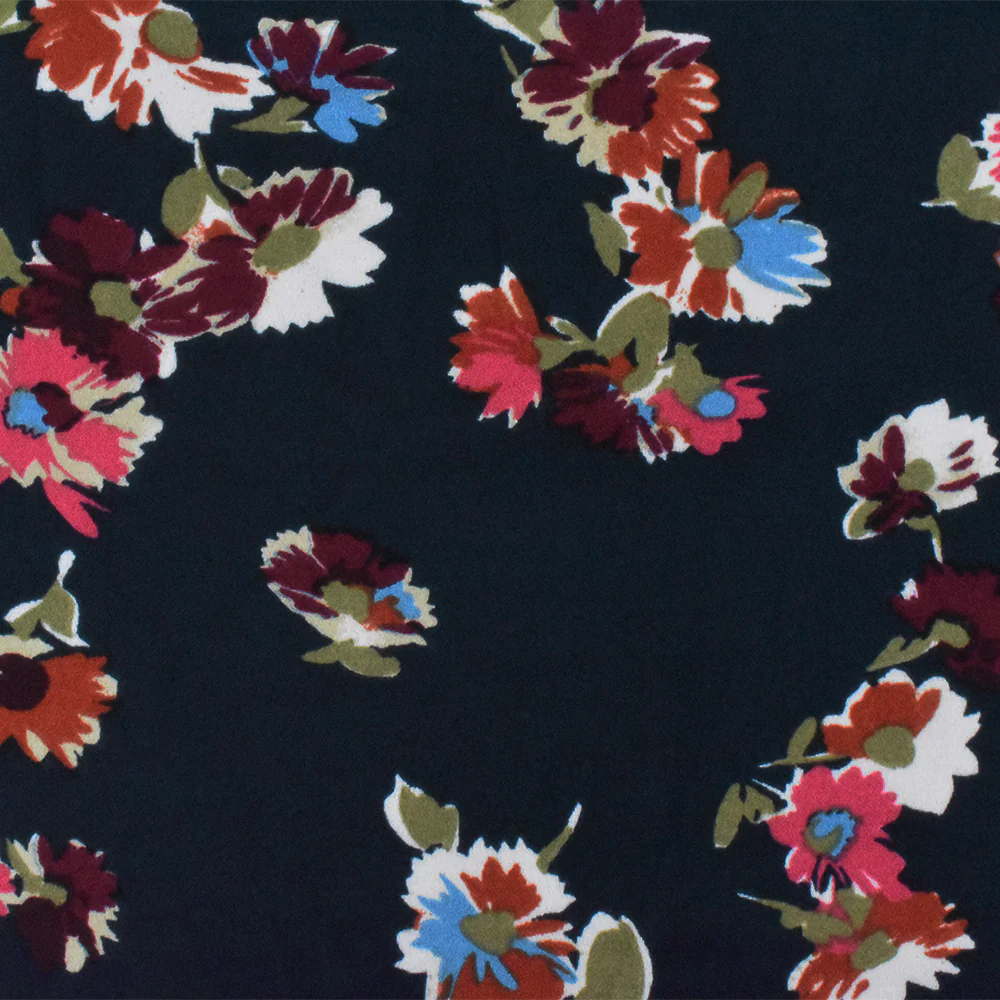 Blue-Red-Multi Floral Printed Poly Momie Woven Fabric - Image 3