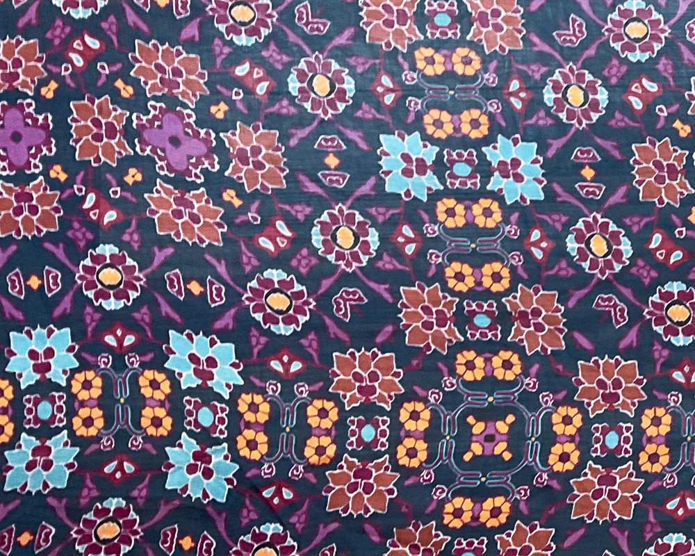 Blue-Red-Multi Poly Floral Printed Crinkle Yoryu Chiffon Woven Fabric - Image 3