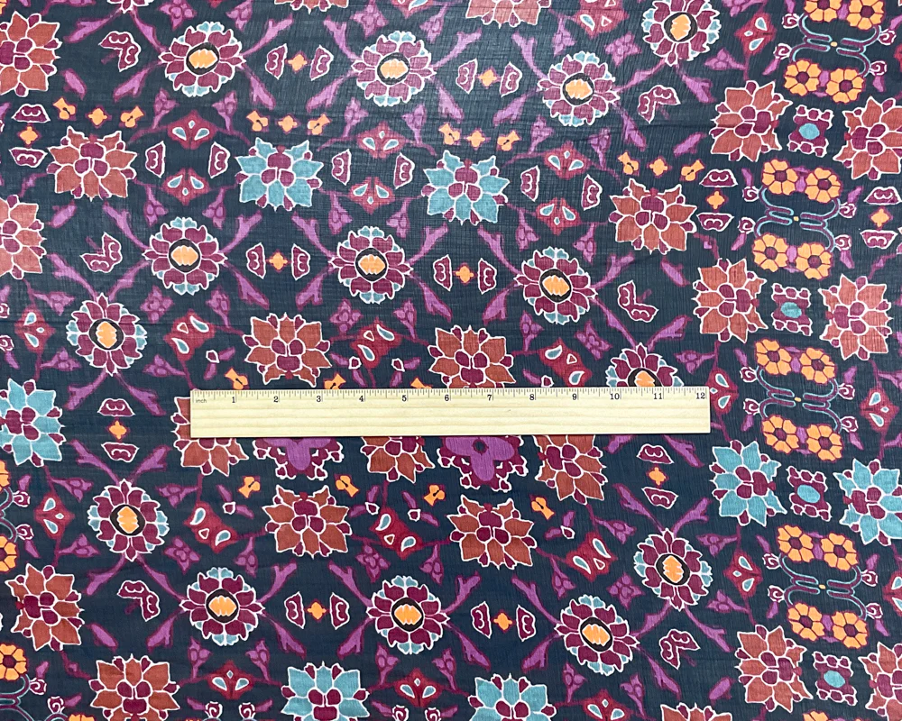 Blue-Red-Multi Poly Floral Printed Crinkle Yoryu Chiffon Woven Fabric - Image 4