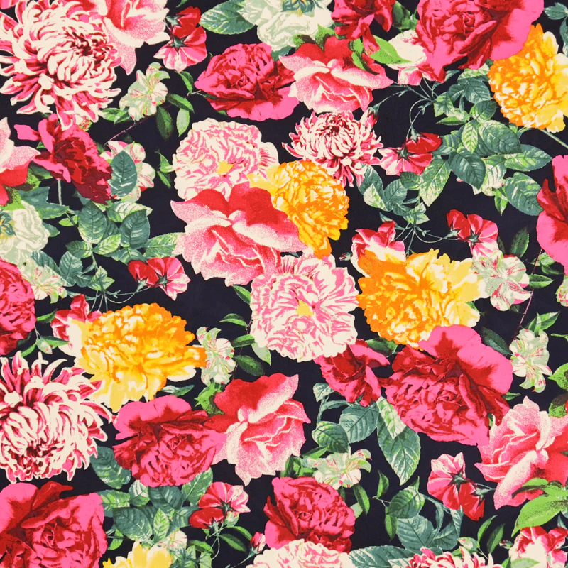 Blue-Red-Multi Rayon Floral Printed Challis Woven Fabric