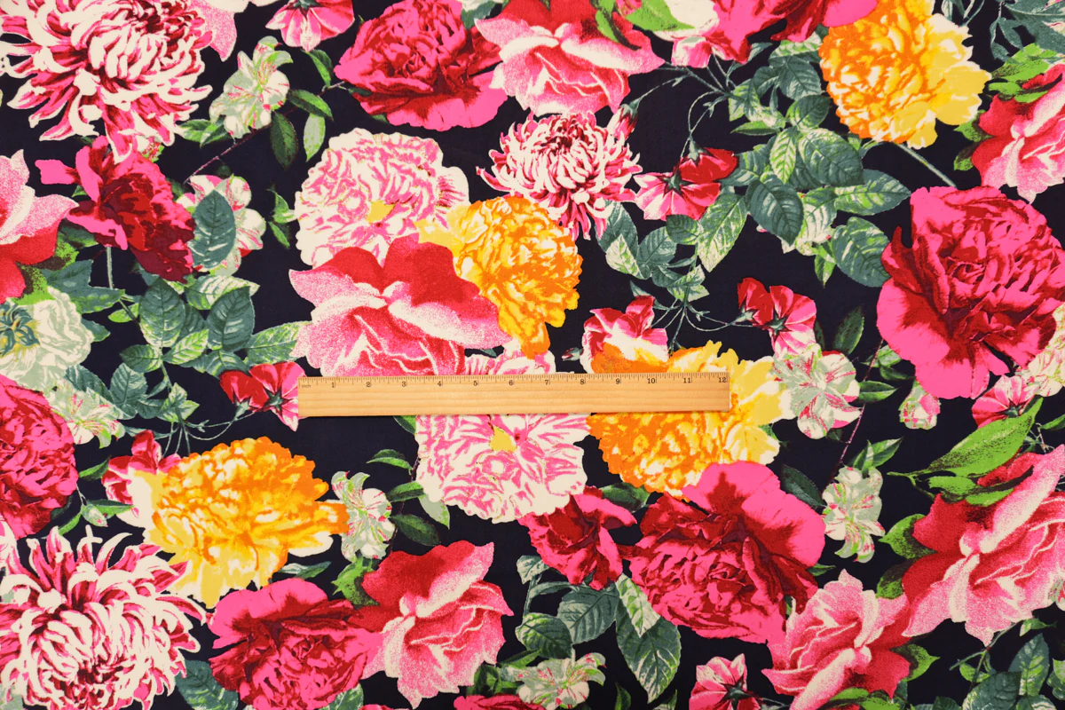 Blue-Red-Multi Rayon Floral Printed Challis Woven Fabric - Image 5