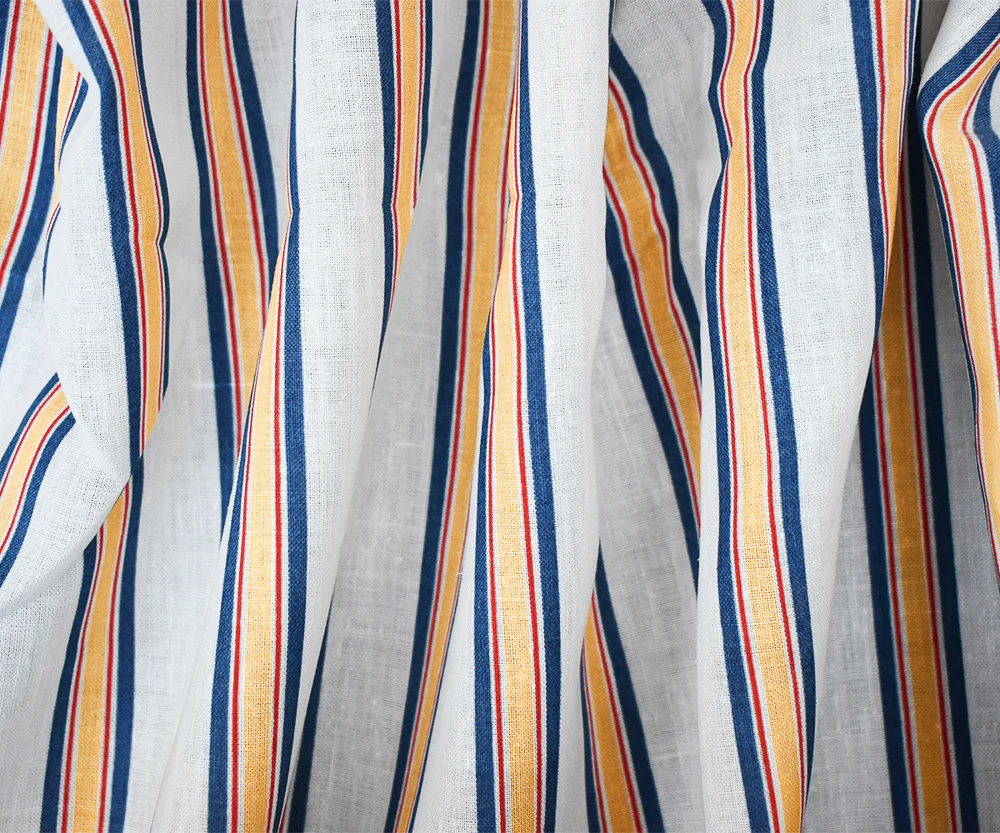 Blue-Red-Yellow Stripe Printed Linen Woven Fabric - Image 2