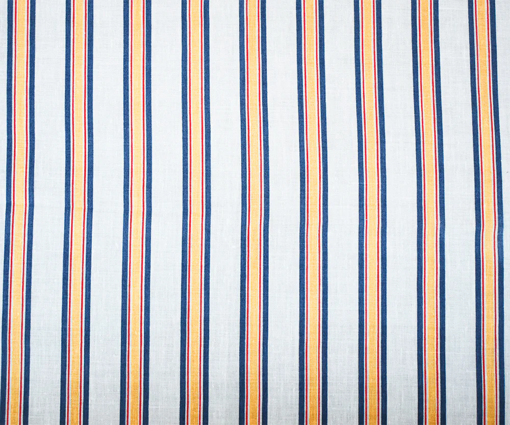 Blue-Red-Yellow Stripe Printed Linen Woven Fabric - Image 4