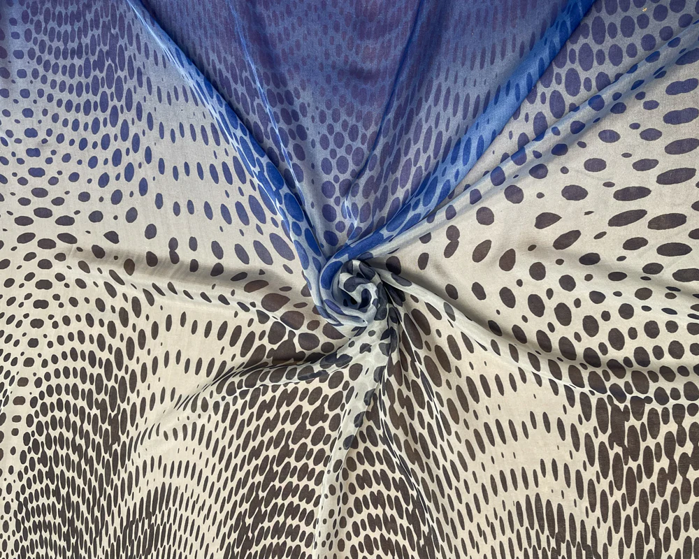 Blue Silk Abstract Dot Ombre Printed Chiffon PANEL Woven Fabric - Image 3