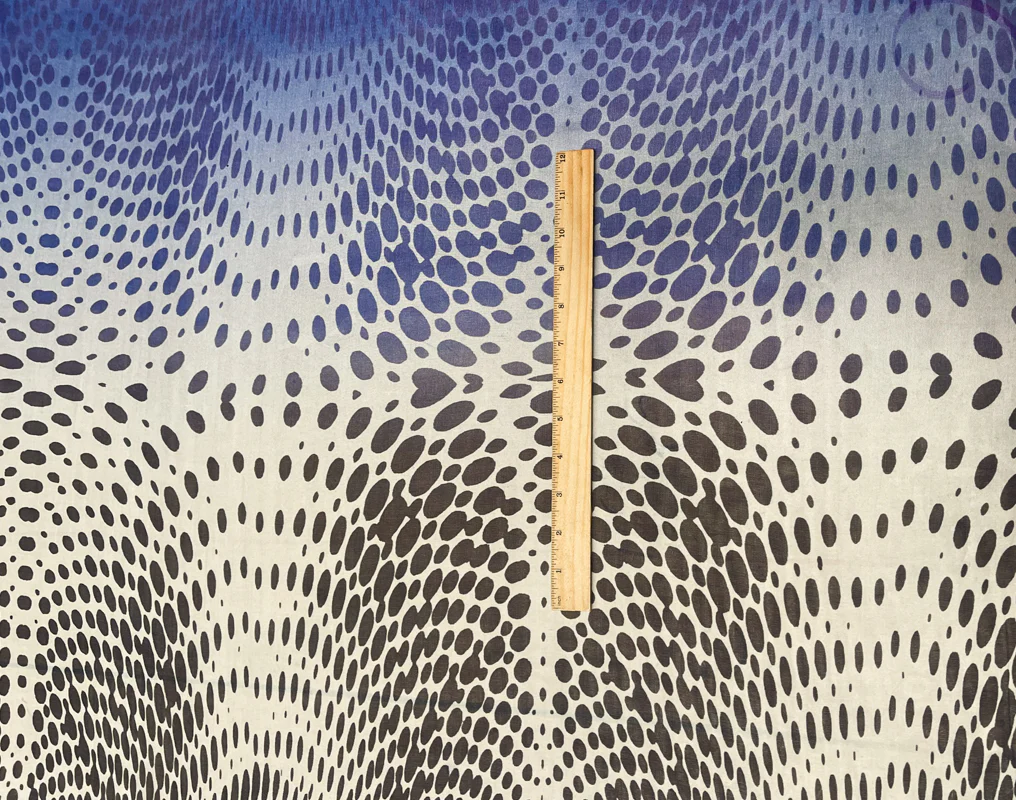 Blue Silk Abstract Dot Ombre Printed Chiffon PANEL Woven Fabric - Image 4