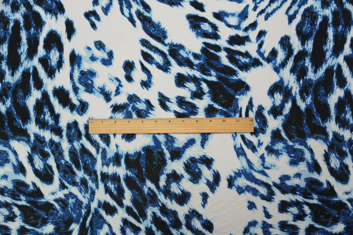 Blue Silk Abstract Leopard Printed Crepe De Chine Woven Fabric - Image 5