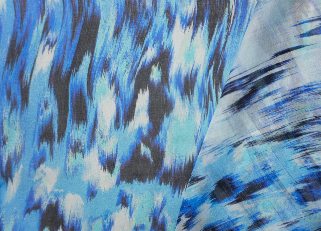 Blue Silk Abstract Printed Chiffon Woven Fabric - Image 2