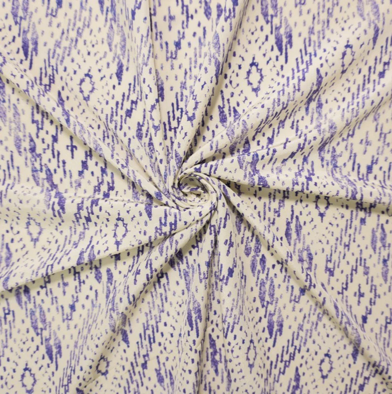 Blue Silk Diamond Aztec Printed Crepe De Chine Woven Fabric