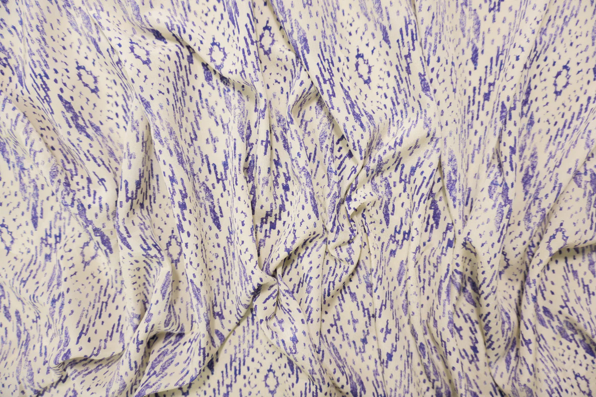 Blue Silk Diamond Aztec Printed Crepe De Chine Woven Fabric - Image 2