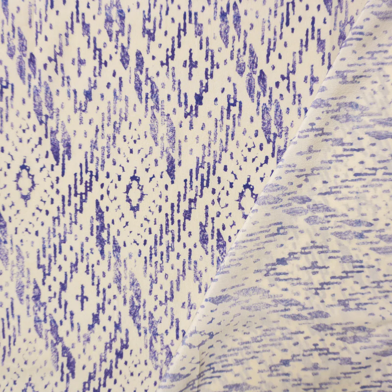Blue Silk Diamond Aztec Printed Crepe De Chine Woven Fabric - Image 3