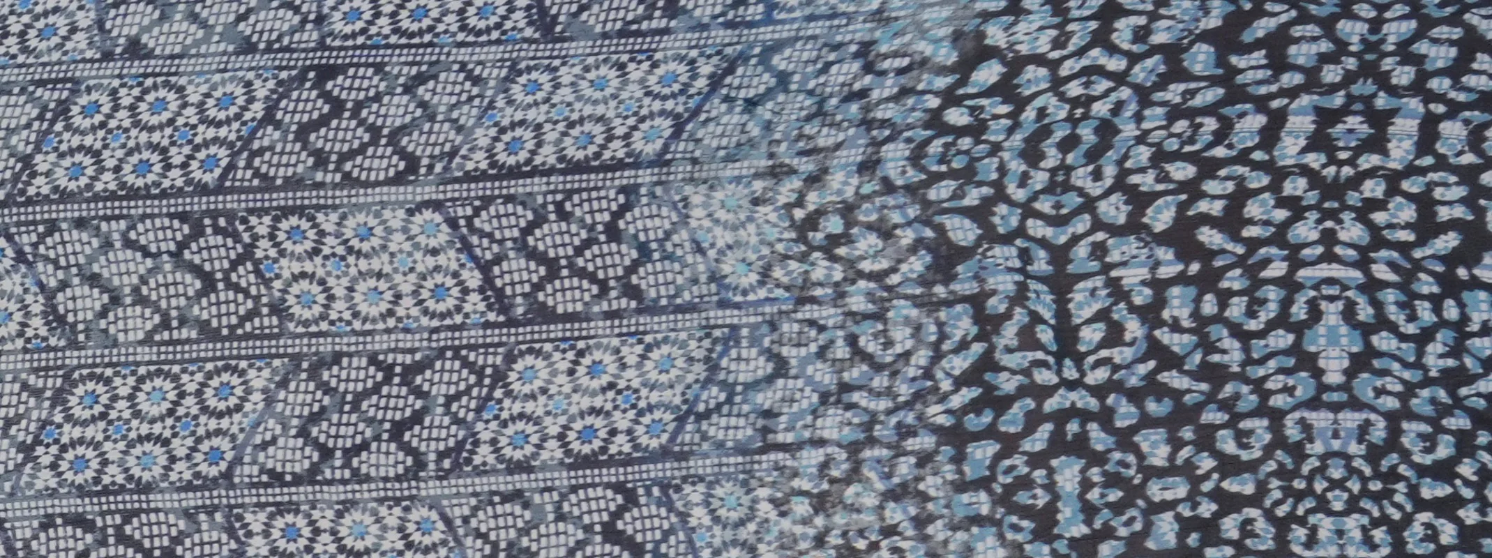 Blue Silk Geometric Border Printed Chiffon Woven Fabric - Image 2