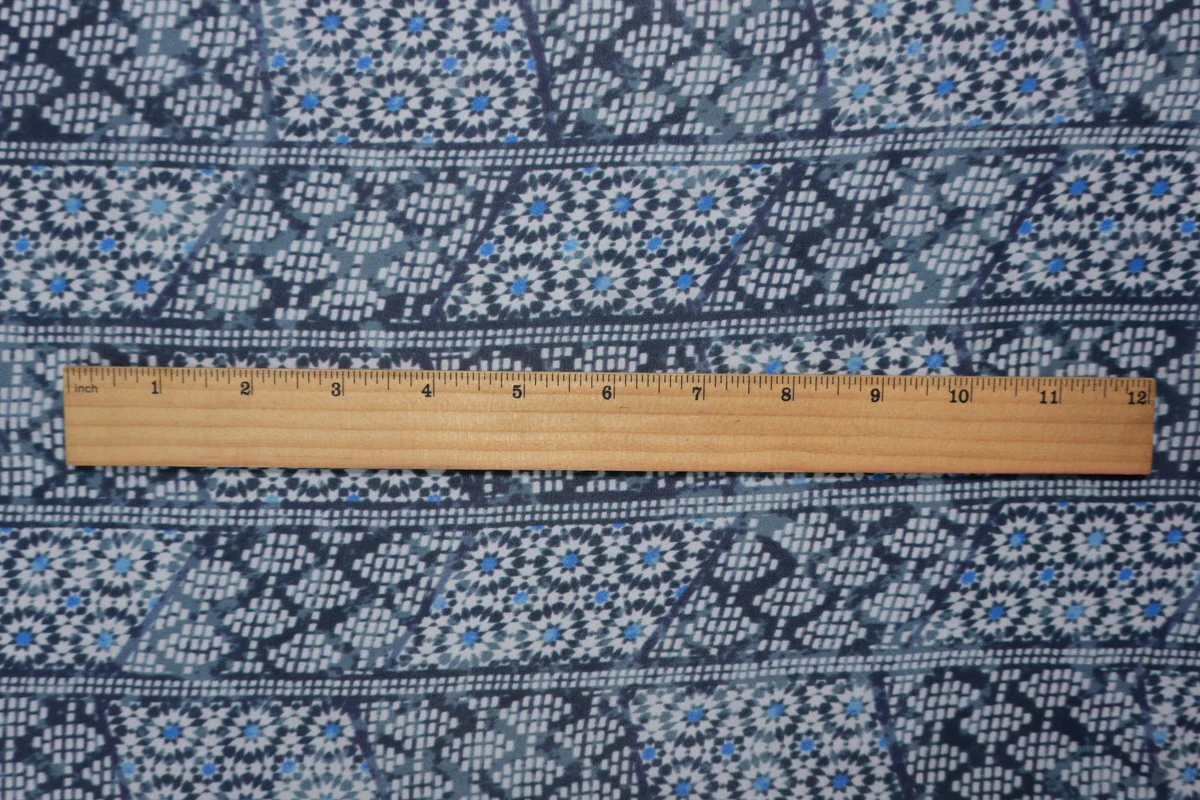 Blue Silk Geometric Border Printed Chiffon Woven Fabric - Image 6