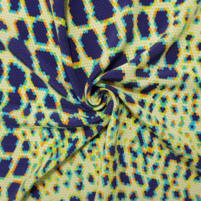 Blue Silk Honeycomb Reptile Printed Crepe De Chine Woven Fabric