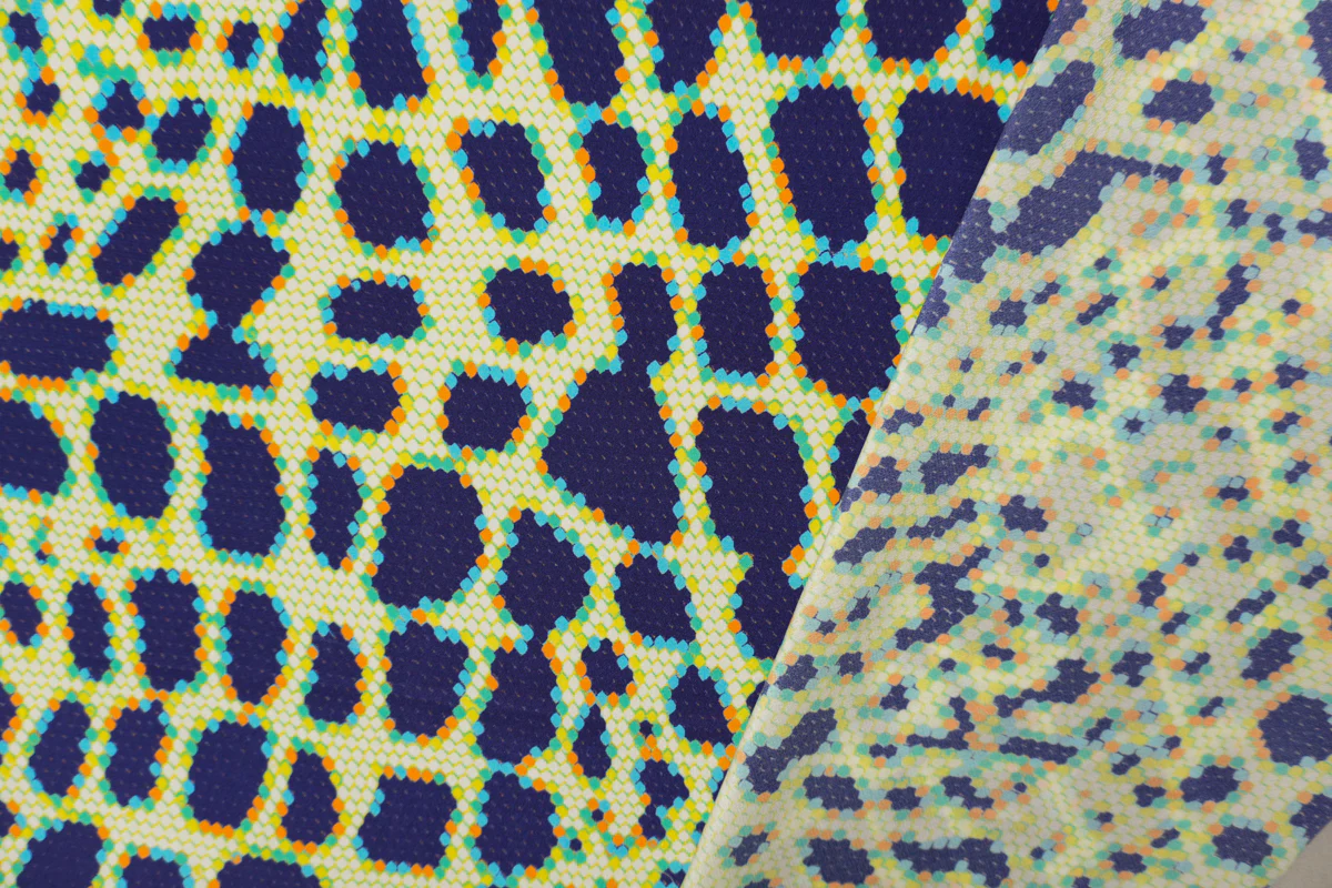 Blue Silk Honeycomb Reptile Printed Crepe De Chine Woven Fabric - Image 2