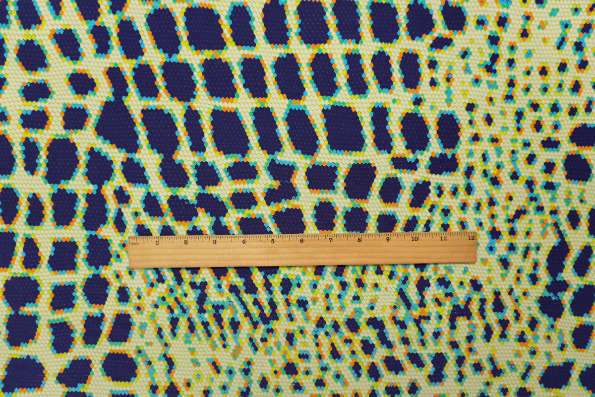 Blue Silk Honeycomb Reptile Printed Crepe De Chine Woven Fabric - Image 5
