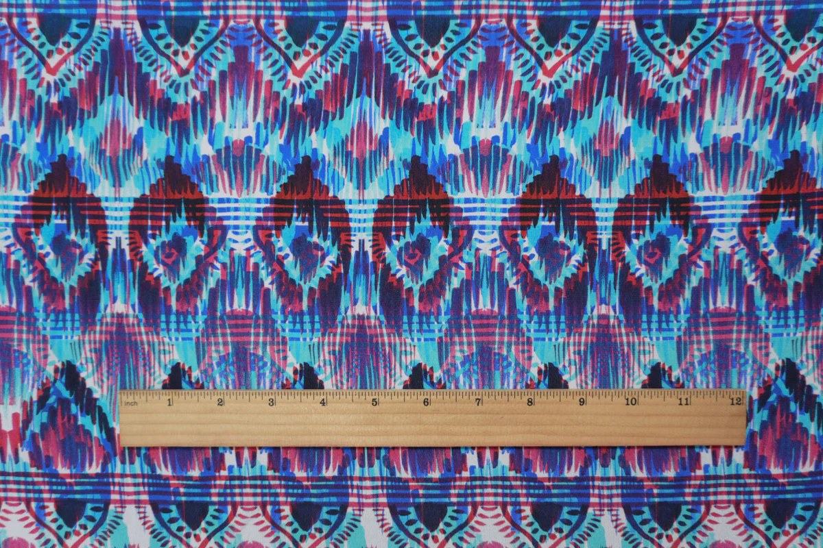 Blue Silk Peacock Tribal Printed Crepe De Chine Woven Fabric - Image 5