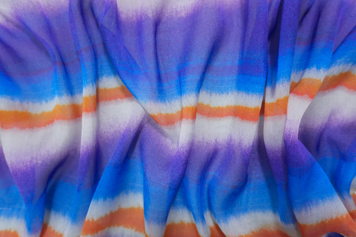 Blue Silk Stripe Printed Chiffon Woven Fabric - Image 3