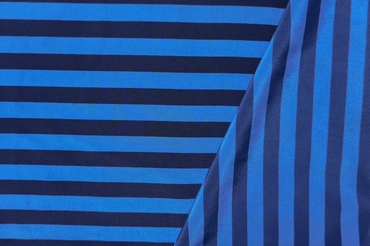 Blue Silk Stripe Printed Crepe De Chine Woven Fabric - Image 2