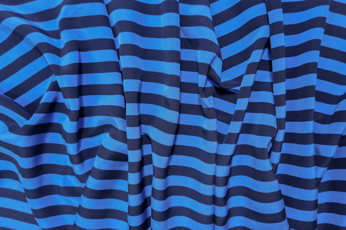 Blue Silk Stripe Printed Crepe De Chine Woven Fabric - Image 3