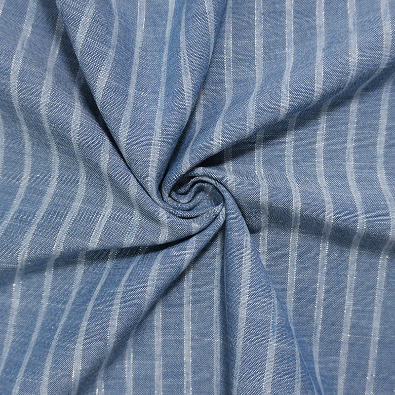 Blue-Silver Famous Maker Linen-like Poly Lurex Stripe Fabric
