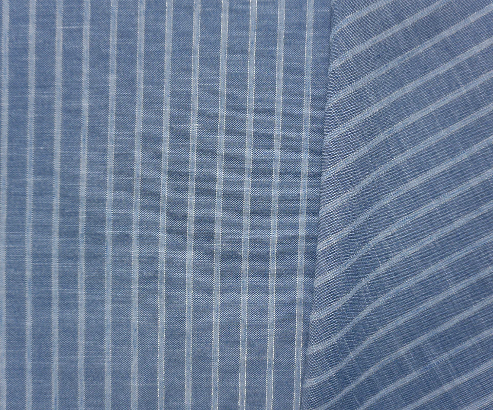 Blue-Silver Famous Maker Linen-like Poly Lurex Stripe Fabric - Image 2