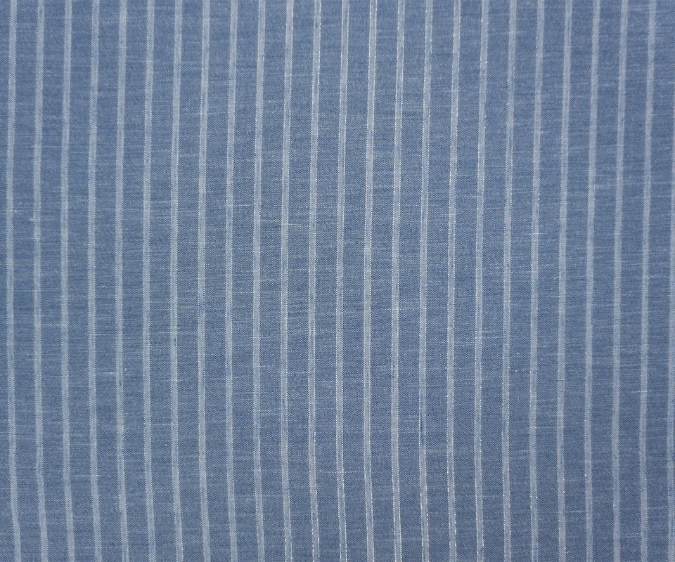 Blue-Silver Famous Maker Linen-like Poly Lurex Stripe Fabric - Image 4