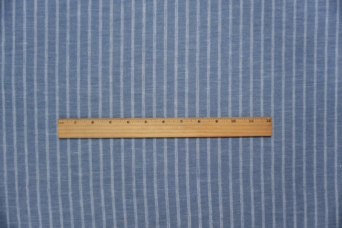 Blue-Silver Famous Maker Linen-like Poly Lurex Stripe Fabric - Image 5