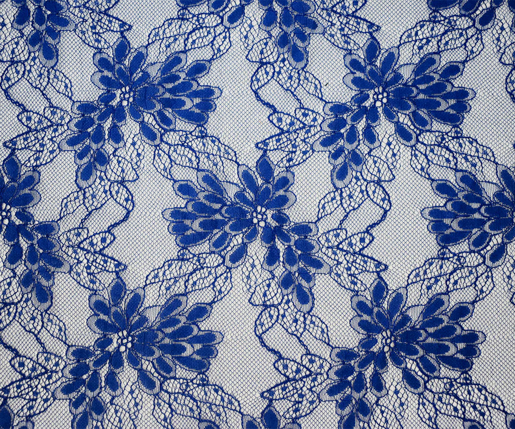 Blue-Silver Poly Nylon Floral Lace Knit Fabric - Image 3
