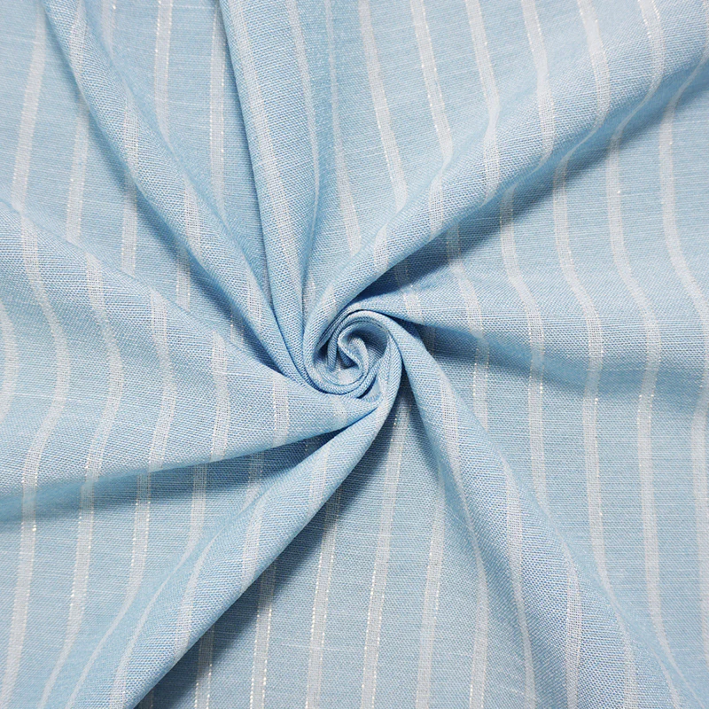 Blue-Silver-White Famous Maker Poly Lurex Stripe Woven Fabric