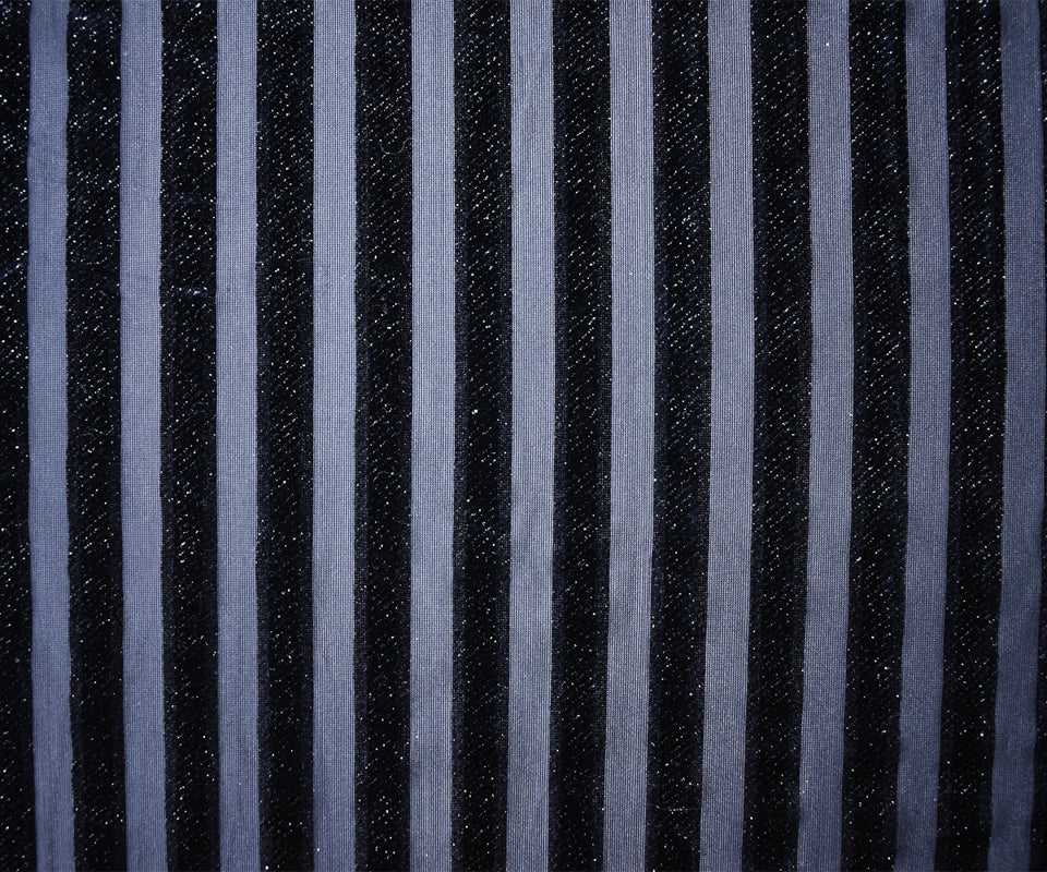 Blue-Sliver Poly Burnout Stripe Stretch Velvet Mesh Knit Fabric - Image 3