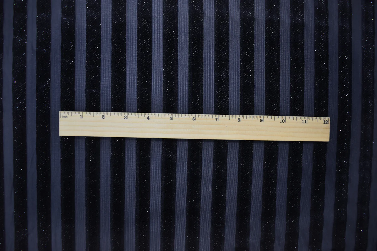 Blue-Sliver Poly Burnout Stripe Stretch Velvet Mesh Knit Fabric - Image 4