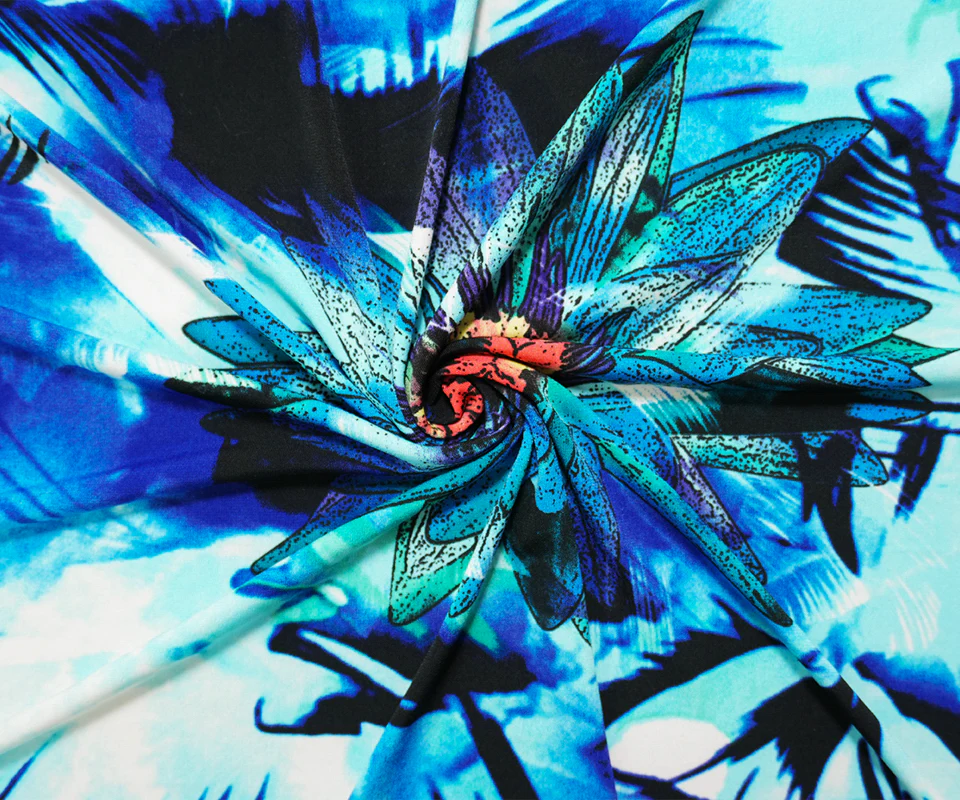 Blue-Teal-Multi Poly Stretch Floral Print ITY Jersey Knit Fabric - Image 2