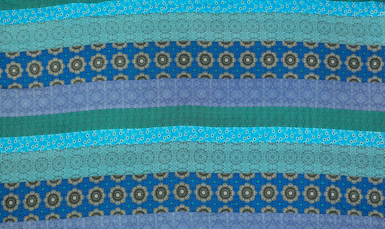 Blue-Teal-Multi Rayon Stripe Moroccan Printed Challis Woven Fabric - Image 2