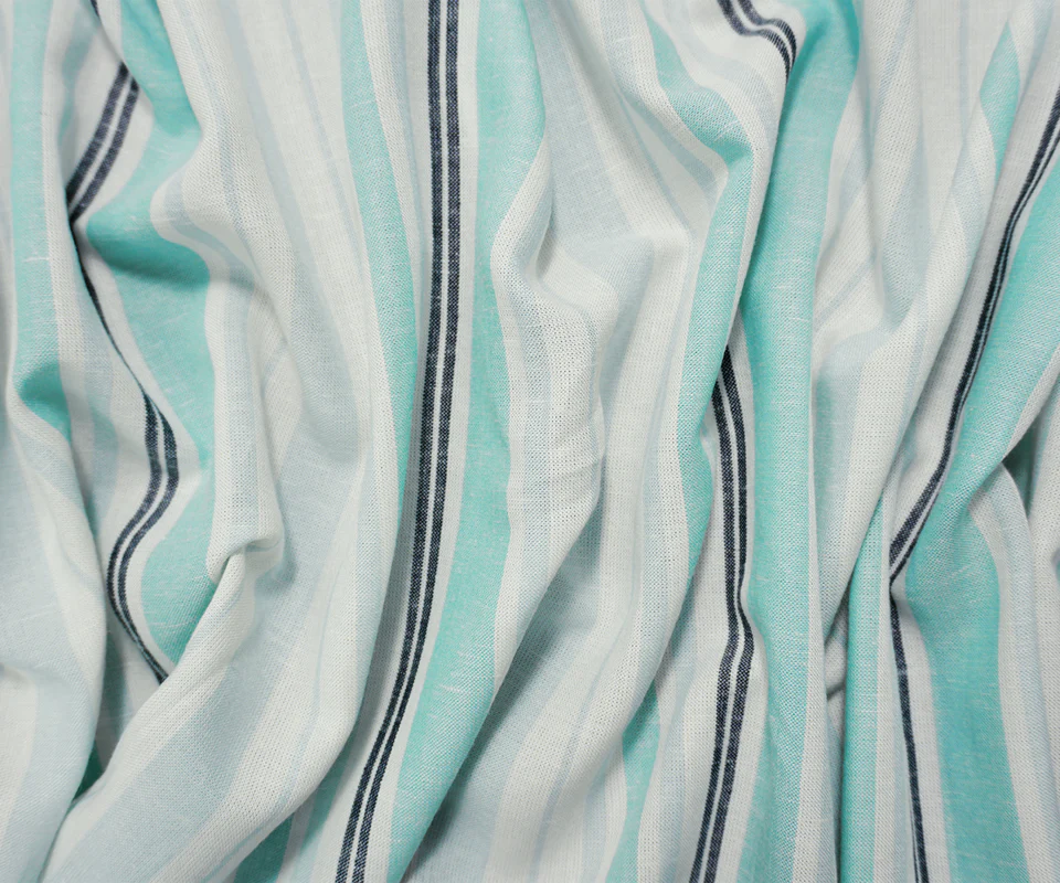 Blue-Teal-White Famous Maker Cotton Stripe Woven Fabric - Image 2