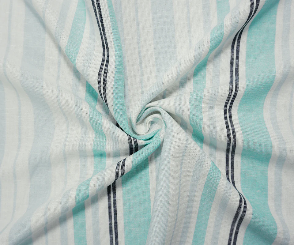 Blue-Teal-White Famous Maker Cotton Stripe Woven Fabric - Image 3
