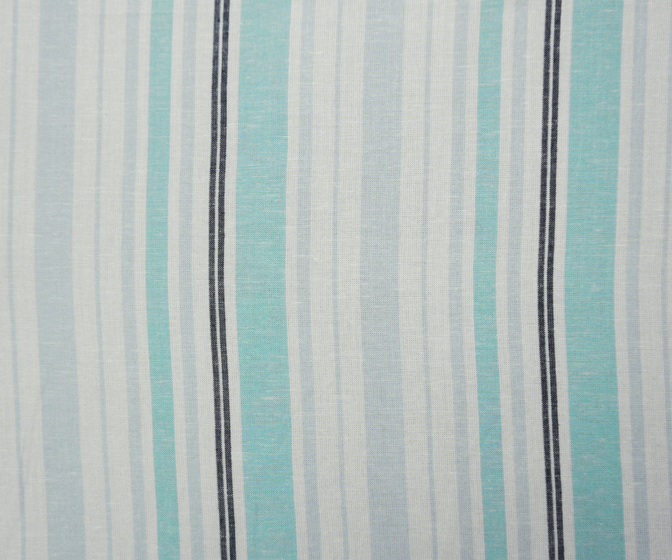 Blue-Teal-White Famous Maker Cotton Stripe Woven Fabric - Image 4