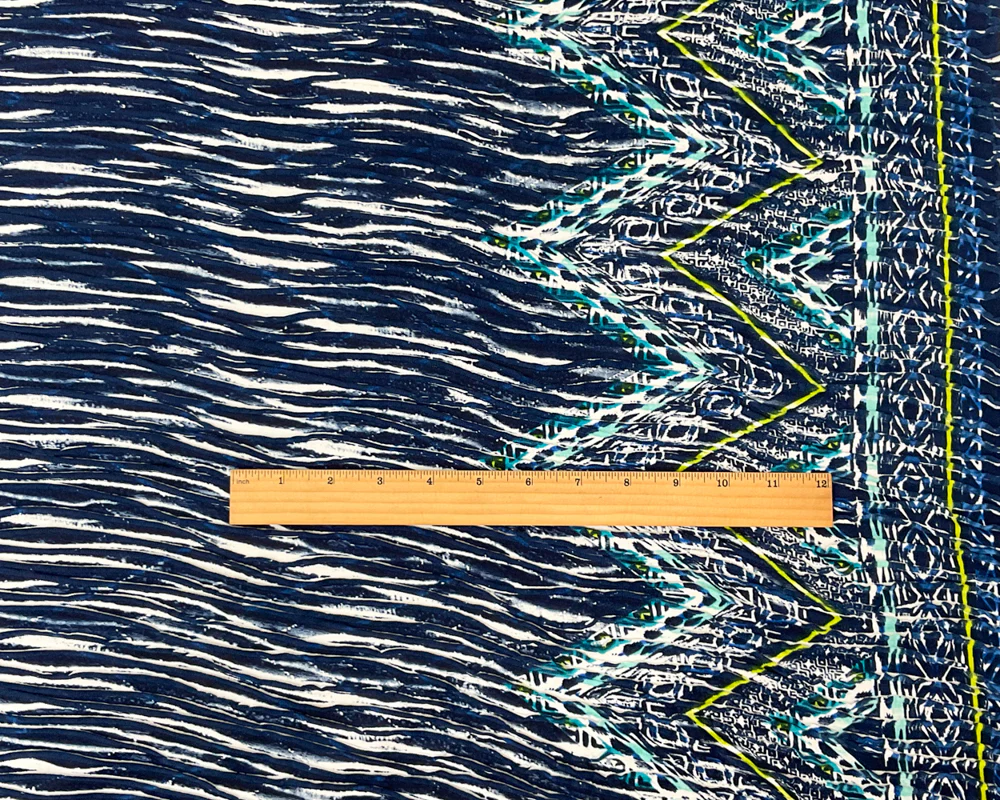 Blue-Turquoise Poly Chevron Border Print Knife Pleat Knit Fabric - Image 4