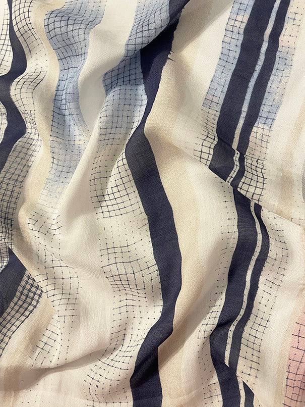 Blue, White, and Pink Grid Stripe Print Batiste Fabric - Image 3