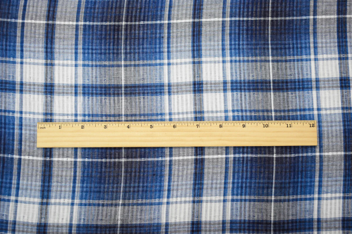 Blue-White-Black Famous Maker Cotton Plaid-Stripe Double Gauze Woven Fabric - Image 4