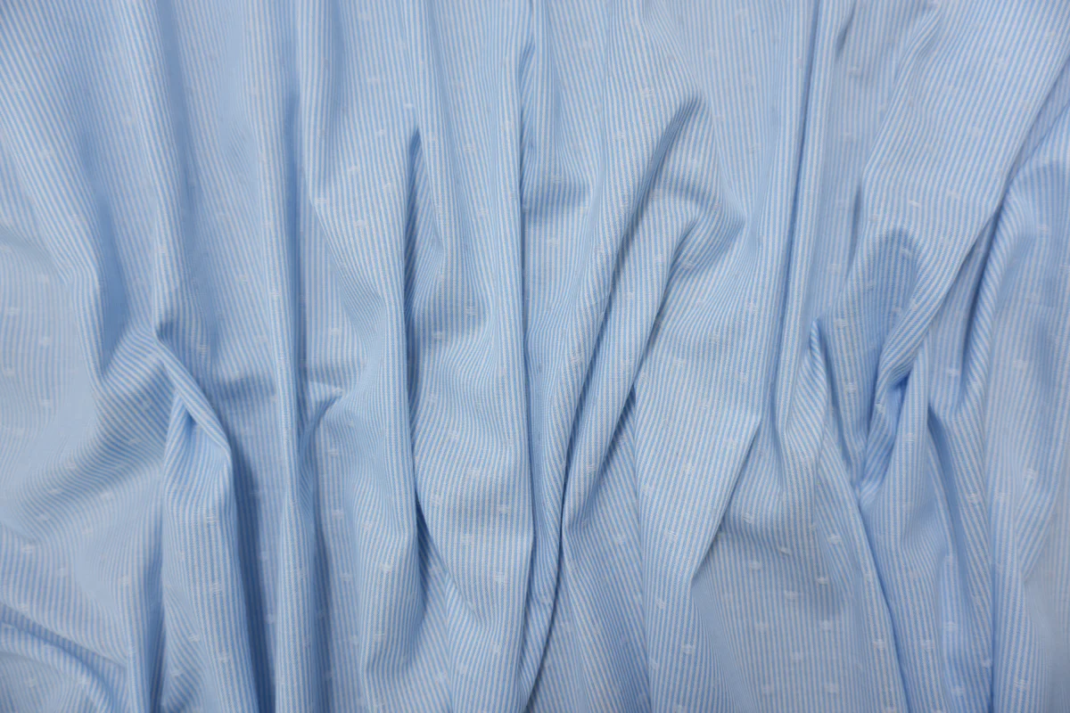 Blue-White Famous Maker Cotton Stripe Dot Dobby Woven Fabric - Image 2