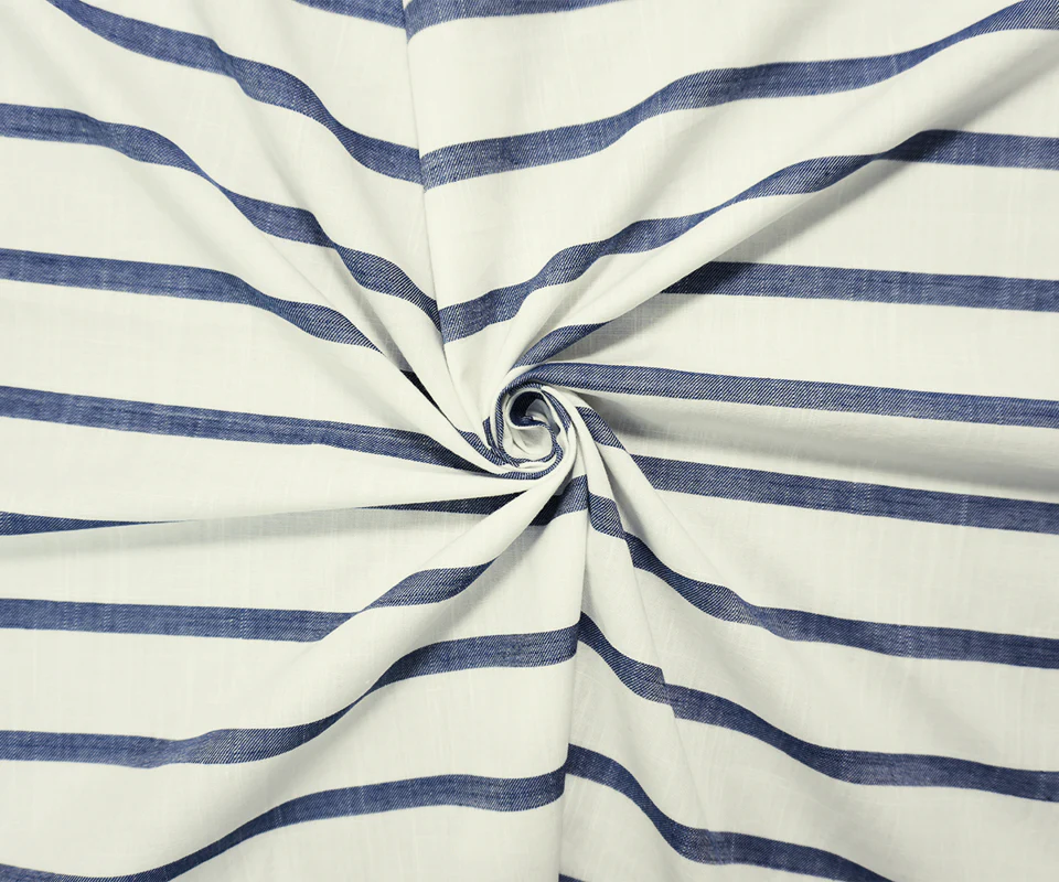 Blue-White Famous Maker Cotton Stripe Twill Slub Woven Fabric - Image 3