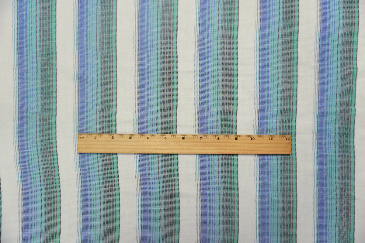 Blue-White-Multi Famous Maker Cotton Stripe Twill Woven Fabric - Image 5