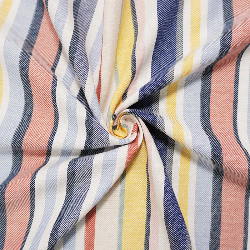 Blue-White-Multi Famous Maker Cotton Stripe Twill Woven Fabric